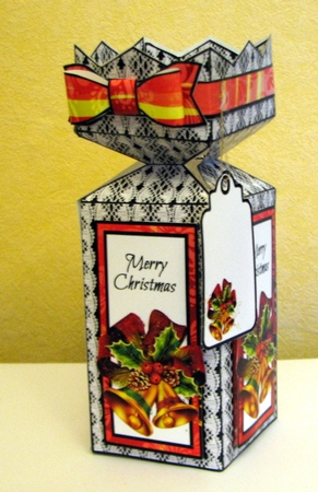 Flat Bottom Cracker Box- Christmas Bells & Lace by Colleen Willcox