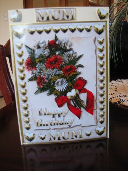 Bouquet of Flowers for Mum's Birthday Gold Borders by Colleen Willcox