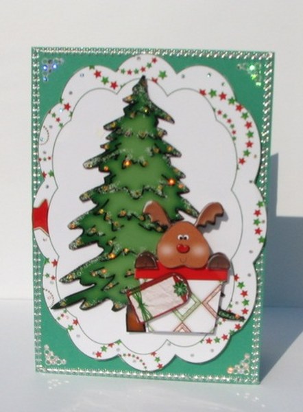 Reindeer in a Pot Xmas Card Front by Colleen Willcox