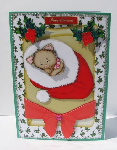 Little Kitty on a Scroll with Big Red Bow by Colleen Willcox
