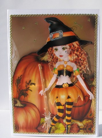 Pumpkin Witch A4 Topper in Auburn by Colleen Willcox