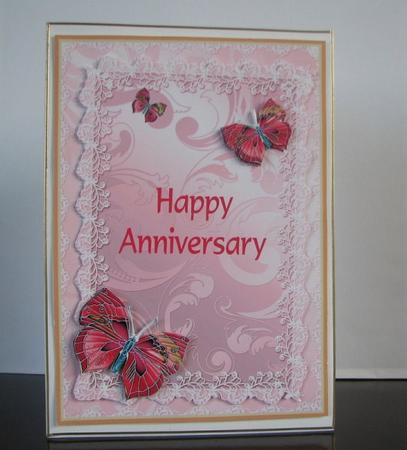 Happy Anniversary Pink Butterflies Decoupage by Colleen Willcox