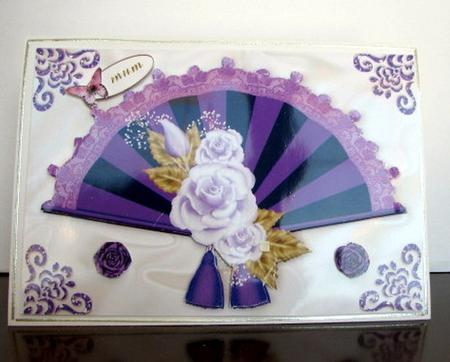 Ladies Purple Fan with Roses A4 by Colleen Willcox