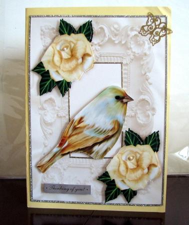 Sweet Little Bird with Roses in Ornate Frame A4 by Colleen Willcox