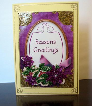 Purple Poinsettia Seasons Greetings Oval 7x5in Step by Step by Colleen Willcox