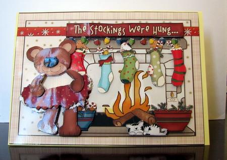 Bears Christmas Stockings Card Front and Decoupage by Colleen Willcox