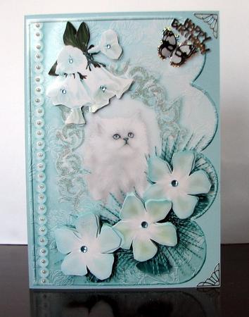 Dreamy Kitten 3 Scalloped Edge Card Decoupage by Colleen Willcox