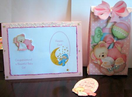 3D Pinch Bag + Card - Heaven Sent Baby Girl (teddy) by Colleen Willcox