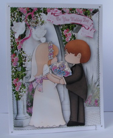 Lovely Wedding Couple with Doves in a Rose Garden by Colleen Willcox