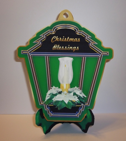 Lantern Shaped Plate Card and Stand with White Candle by Cornelia Orgahs