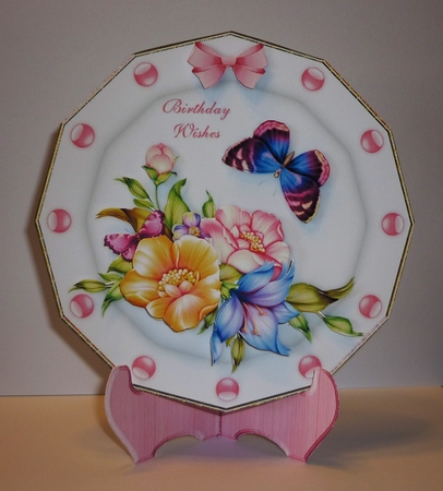 Fabulous Florals Plate Card and Stand with Decoupage by Cornelia Orgahs