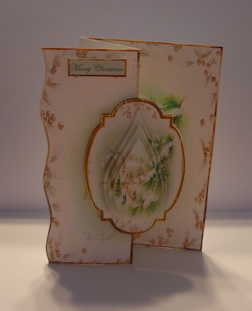 Noel, Noel, Church Scene Vintage No Hole Fold Back Card by Cornelia Orgahs