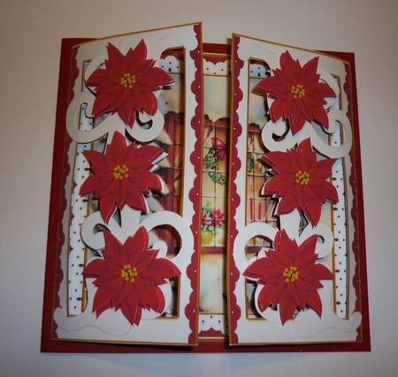 Christmas Window Red Fancy Swirl Gatefold Card & E Kit by Cornelia Orgahs