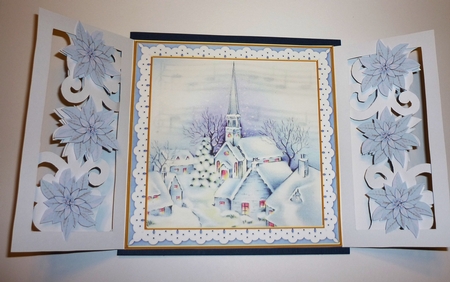 Blue Village Church Fancy Swirl Gatefold Card & E Kit by Cornelia Orgahs