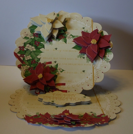 Christmas Poinsettia Scalloped Round Easel Card by Cornelia Orgahs