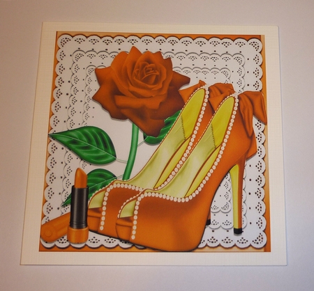 Bows & Pearls Lovely Orange Shoes with Orange Rose 8x8 Kit by Cornelia Orgahs