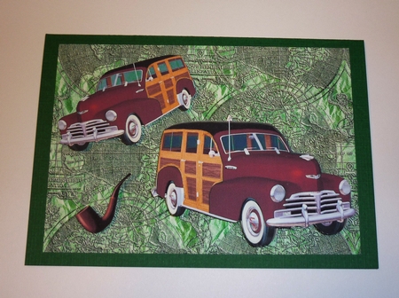 1948 Red Vintage Woody Car with Pipe A4 by Cornelia Orgahs