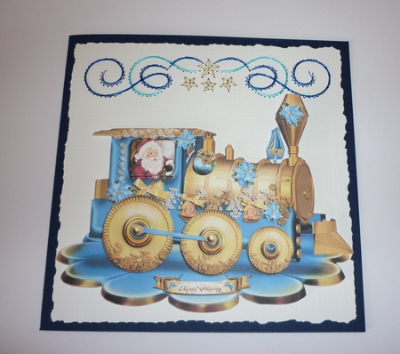 Christmas Blue Train with Santa Card Kit by Cornelia Orgahs