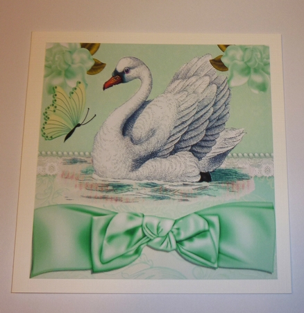 Pretty Vintage White Swan with Flowers, Green Bow Mini Kit by Cornelia Orgahs