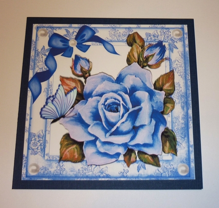 Pretty Painted Blue Rose with Butterflies and Bow 8x8 Kit by Cornelia Orgahs