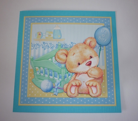 New Baby Boy Bear & Cradle 8x8 Decoupage Mini Kit by Cornelia Orgahs