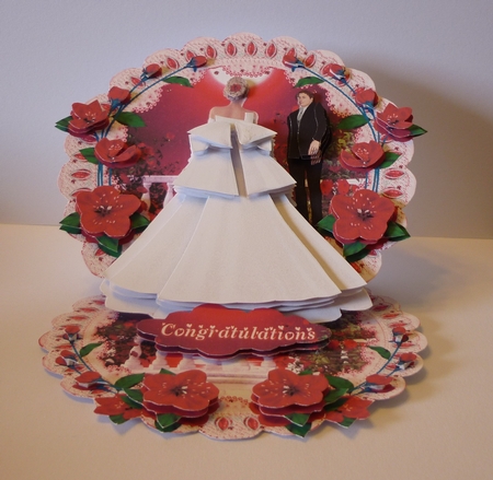Red Blossom Bride & Groom Scalloped Round Easel Card Kit by Cornelia Orgahs