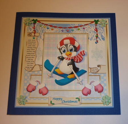 Happy Penguin Skiing at Christmas Topper by Cornelia Orgahs