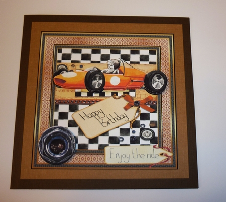 Classic racing car 7x7 card with decoupage by Cornelia Orgahs
