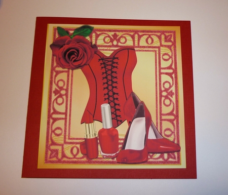 Pretty red corset, red rose  in ornate 8x8 frame by Cornelia Orgahs