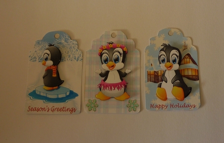 Happy Penguins Christmas Gift Tags x 8 by Cornelia Orgahs