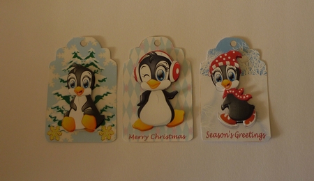 Happy Penguins 1 Christmas Gift Tags x 8 by Cornelia Orgahs