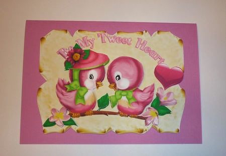 Be my tweet heart! with pretty pink birds and & heart on a scroll by Cornelia Orgahs