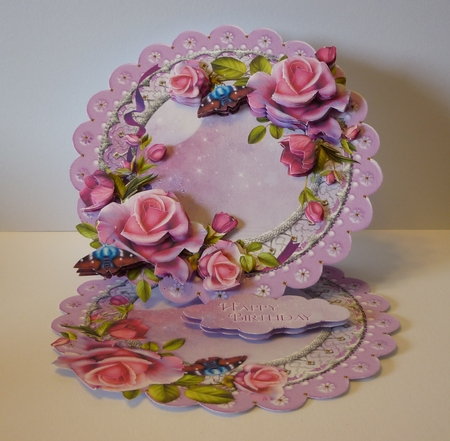 Lilac Moonlight Rose Scalloped Round Easel Card Mini Kit by Cornelia Orgahs