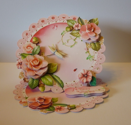 Pretty Pale Peach Camellia Scalloped Round Easel Card Mini Kit by Cornelia Orgahs