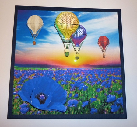Hot Air Balloons - Blue Poppy Sunset Flight - 3D Decoupage + Insert & Tag by Cornelia Orgahs
