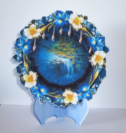 Waterfall scene plate card and stand by Cornelia Orgahs