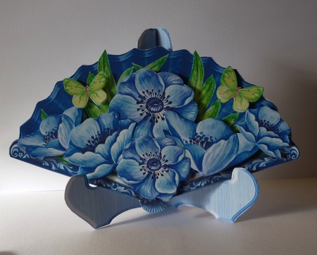 Beautiful Blue Anemone Fan and Stand  by Cornelia Orgahs
