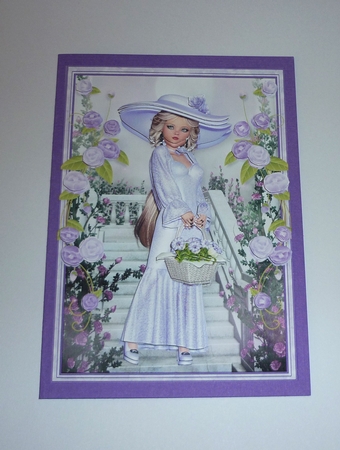 Sweet Little Basket of Lilac Flowers A5 Card Front & Decoupage by Cornelia Orgahs