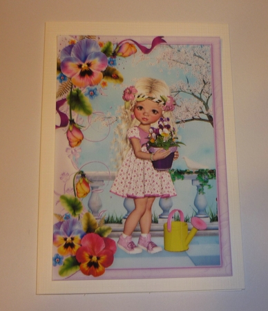 Sweet Little Pansy A5 Card Front and Decoupage by Cornelia Orgahs