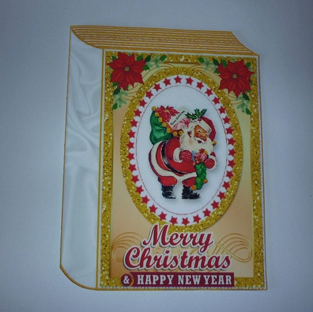 Jolly santa with sack of presents in gold glitter frame A5 folded book by Cornelia Orgahs