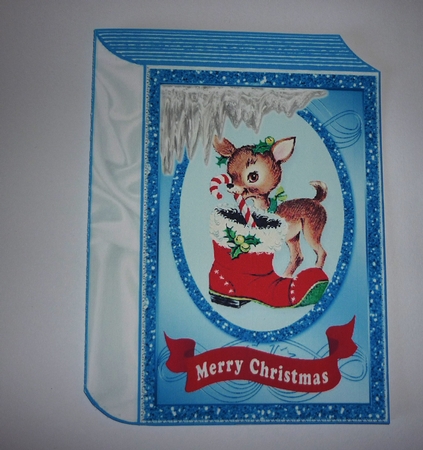 Little reindeer with santa boot  in glitter frame A5 folded book by Cornelia Orgahs