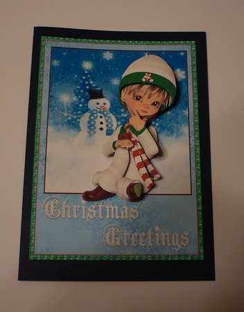 Sweet Little Boy Dreaming in the Snow A5 Card Front & Decoupage by Cornelia Orgahs