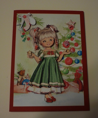 Sweet Little Decorating the Christmas Tree A5 Card Front & Decoupage by Cornelia Orgahs