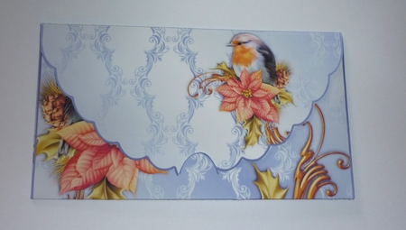 Robin and poinsettia silver blue Christmas money wallet by Cornelia Orgahs