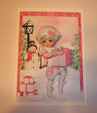 Sweet Little Christmas Delivery A5 Card Front and Decoupage by Cornelia Orgahs
