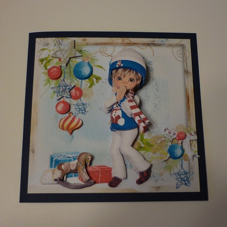Sweet Little Boy on Christmas Morning Card Mini Kit by Cornelia Orgahs