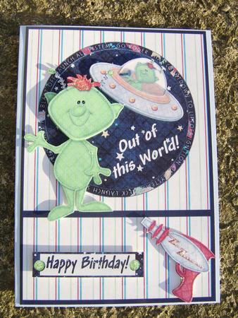 Out of This World! Decoupage Birthday Card by Corrine Penhale