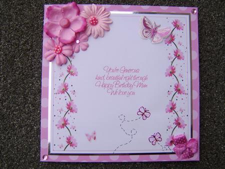 Pink Gerbera & Butterfly Wishes 8x8 Inch Insert Mum Birthday by Corrine Penhale