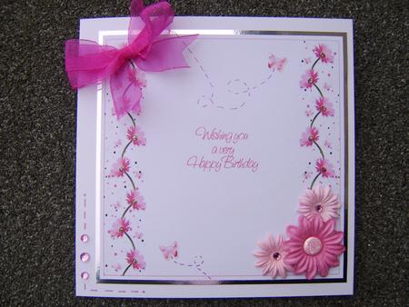 Pink Gerbera & Butterfly Wishes 8x8 Inch Insert Birthday by Corrine Penhale