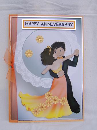 Dancers Orange Dress Quick Card Front with Decoupage by Corrine Penhale
